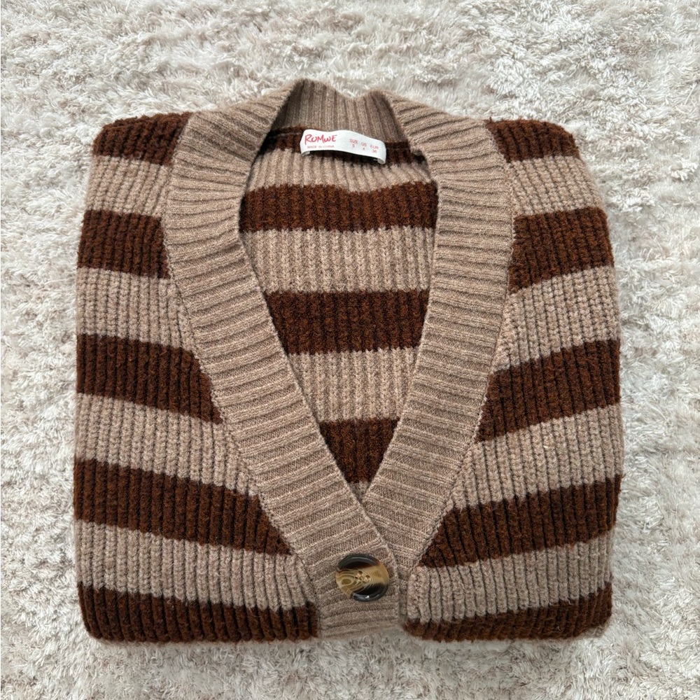 Women’s Chocolate and Beige Striped Cardigan